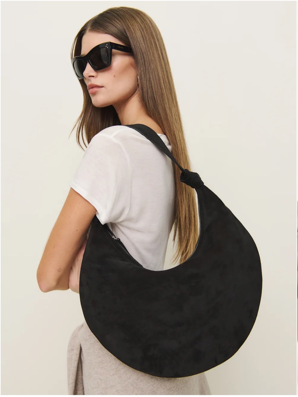 Reformation Rhea Black Hobo Bag in Suede - Picture 2 of 6